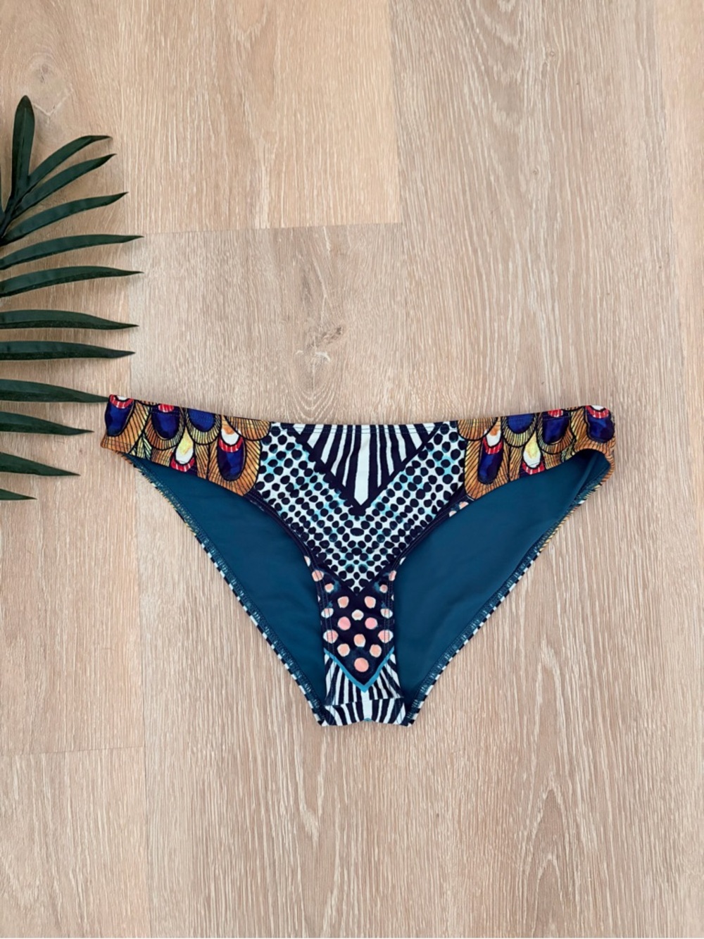Mara Hoffman Teal and Navy Peacock Print Bikini Bottom- Large